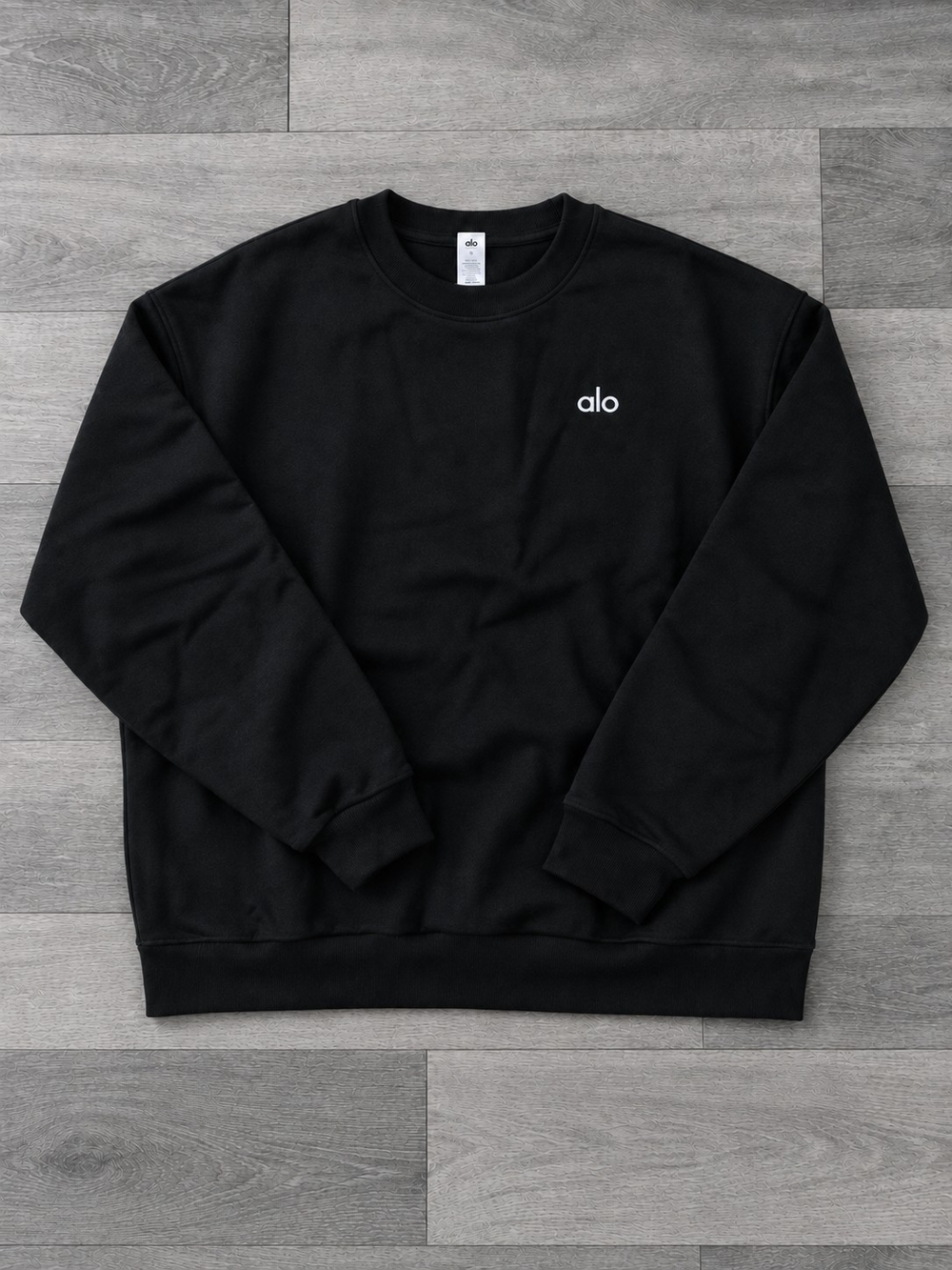 ALO Yoga Men's Black Crewneck Sweatshirt with White Logo